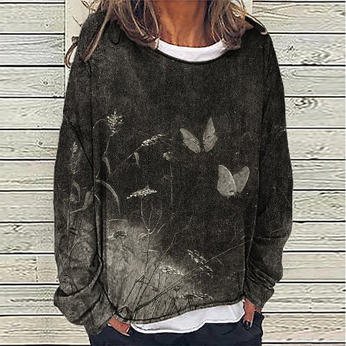 

Women's Sweatshirt Pullover Floral Butterfly Print Daily Sports 3D Print Active Streetwear Clothing Apparel Hoodies Sweatshirts Loose Fit Dark Gray