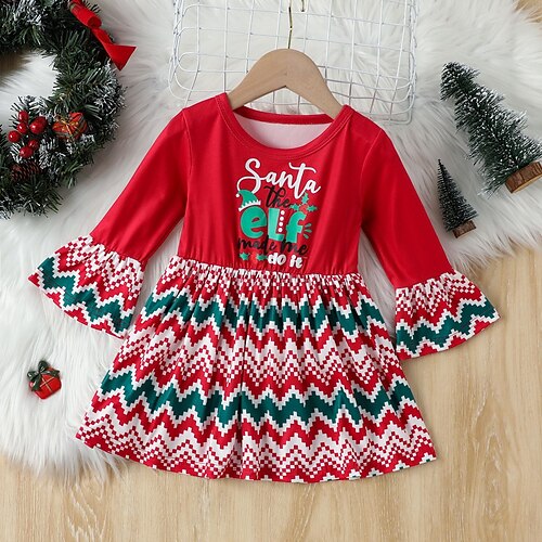 

Kids Little Girls' Dress Cartoon A Line Dress Christmas Holiday Red Long Sleeve Cute Princess Dresses Christmas Fall Winter Regular Fit 2-6 Years