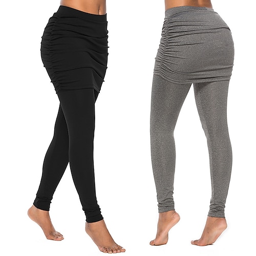 

Women's Yoga Pants Ruched 2 in 1 Tummy Control Butt Lift High Waist Yoga Fitness Gym Workout Leggings Skort Bottoms Black Grey Spandex Sports Activewear High Elasticity Skinny / Athletic / Athleisure