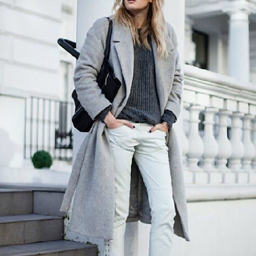 

Women's Winter Coat Windproof Warm Outdoor Street Daily Vacation Pocket Oversized Buttoned Front Lapel Elegant Modern Street Style Solid Color Regular Fit Outerwear Long Sleeve Winter Fall Gray M L