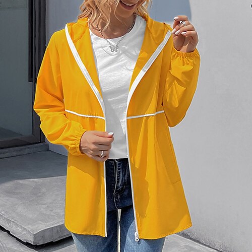 

Women's Casual Jacket Windproof Warm Outdoor Casual Daily Hiking Walking Zipper Pocket Zipper Hoodie Modern Street Style Plain Regular Fit Outerwear Long Sleeve Winter Fall Black Pink Yellow S M L XL