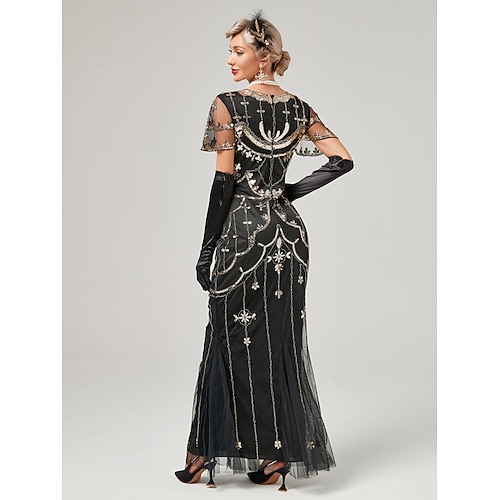 Roaring 20s 1920s Ankle Length Dress Evening Dress Prom Dress Normal Short  Sleeves The Great Gatsby Charleston Wedding Guest Sequins V Neck Fancy Dress  Women's Carnival Masquerade Carnival Evening 2026 - $62.99