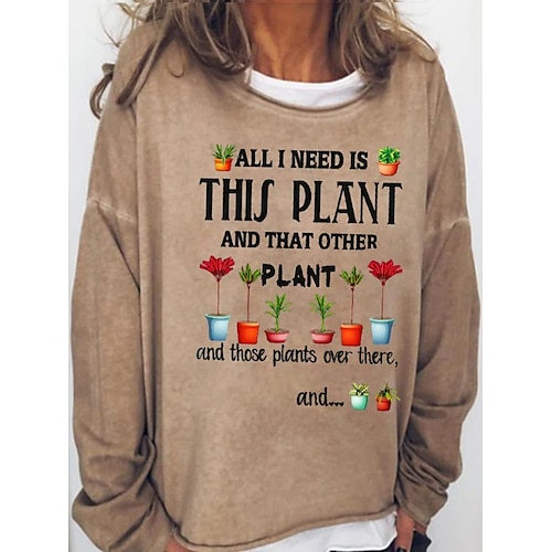 

Women's Sweatshirt Pullover Active Streetwear Print Green Black Blue Plants Text Loose Fit Daily Round Neck Long Sleeve S M L XL XXL 3XL