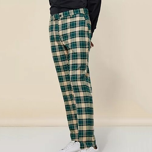 

Men's Chinos Trousers Jogger Pants Plaid Dress Pants Front Pocket Plaid Checkered Lattice Tartan Comfort Business Casual Daily Basic Streetwear Green Micro-elastic