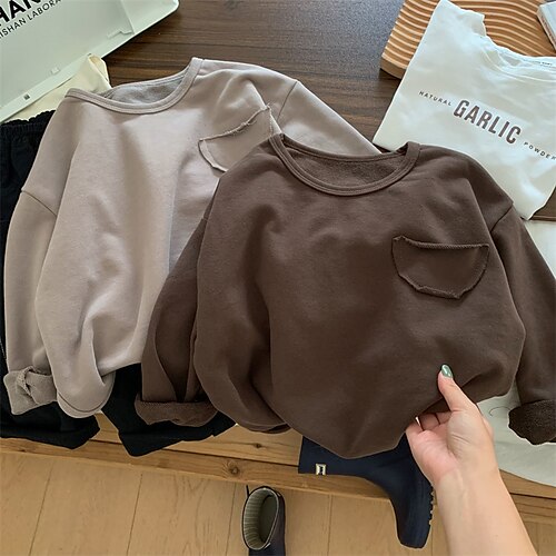 

Kids Boys Sweatshirt Solid Color Daily Long Sleeve Fashion Cotton 3-6 Years Winter Brown Gray