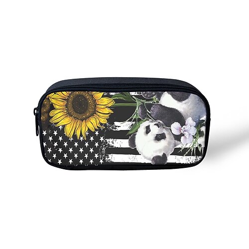 

Unisex Pencil Cases Polyester Zipper Cartoon Cat Floral Print Daily Office & Career Black / White