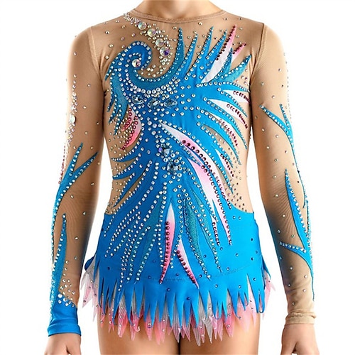 

Rhythmic Gymnastics Leotards Gymnastics Leotards Women's Girls' Bodysuit Stretchy Breathable Sparkly Long Sleeve Training Performance Competition Training Athletic Artistic Gymnastics Gymnastics Blue