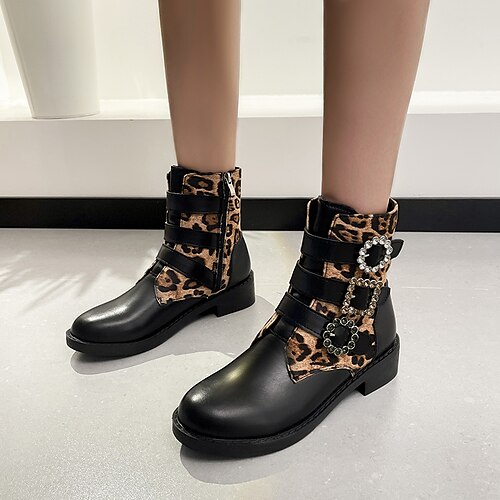 

Women's Boots Combat Boots Booties Ankle Boots Block Heel Round Toe PU Leather Zipper Fall Winter Black