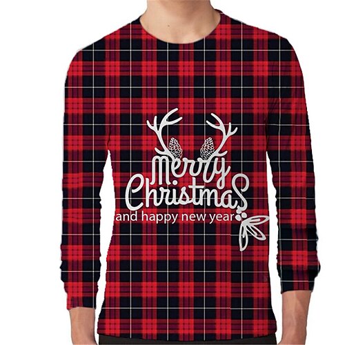 

Kids Boys Christmas T shirt Plaid Outdoor 3D Print Long Sleeve Active 3-12 Years Winter Red