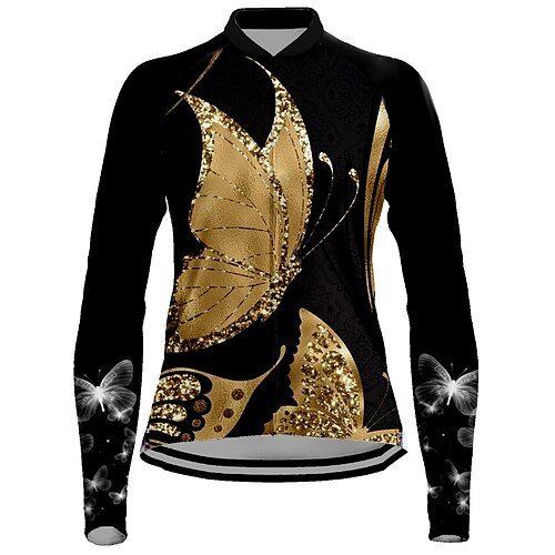 

21Grams Women's Cycling Jersey Long Sleeve Bike Top with 3 Rear Pockets Mountain Bike MTB Road Bike Cycling Breathable Quick Dry Moisture Wicking Reflective Strips Green Purple Yellow Butterfly