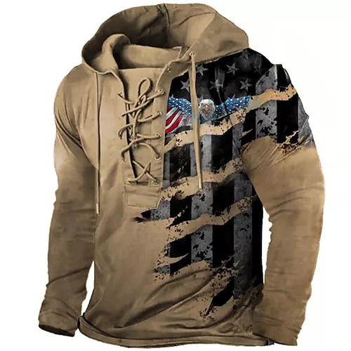 

Men's Pullover Hoodie Sweatshirt Pullover Brown Hooded Graphic Prints Eagle National Flag Lace up Print Casual Daily Sports 3D Print Streetwear Designer Casual Spring & Fall Clothing Apparel Hoodies