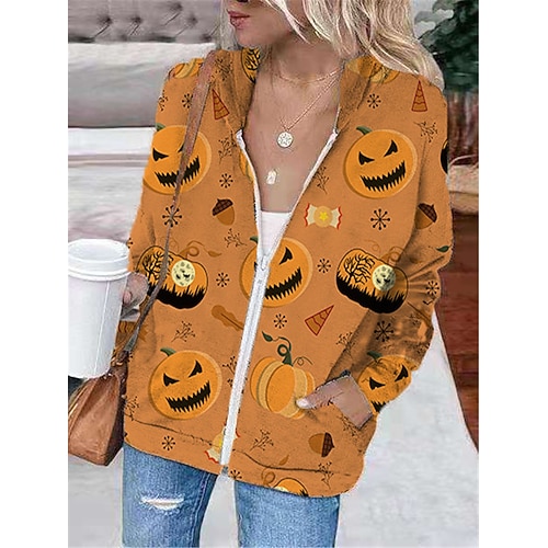 

Women's Hoodie Jacket Warm Breathable Outdoor Halloween Daily Wear Going out Zipper Pocket Print Zipper Hoodie Vintage Sports Comfortable Street Style Plaid Regular Fit Outerwear Long Sleeve Winter