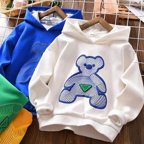 

Kids Boys Sweatshirt Bear Daily Long Sleeve Fashion Cotton 3-12 Years Winter Green Blue Yellow