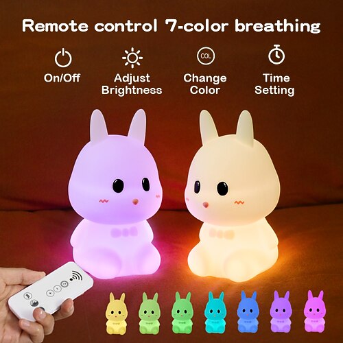 

Cute Night Light Rabbit Timing Silicone Lamp for Children's Creative Gift Remote Control Gradient Mode Dimming Color Children's Day New Year USB Wireless Power Supply