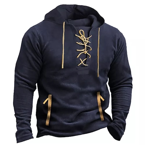 

Men's Pullover Hoodie Sweatshirt Pullover Hooded Solid Color Lace up Sports Outdoor Daily Sports Basic Streetwear Cool Clothing Apparel Hoodies Sweatshirts Long Sleeve Navy Blue / Spring / Fall