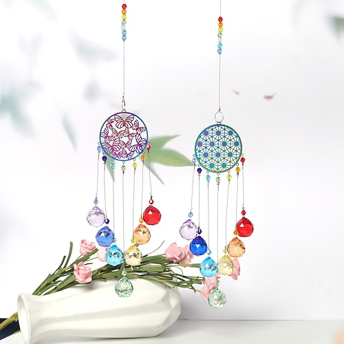 

Colorful Life of Tree Sun Catcher Dream Catcher with Colorful Crystal Handmade Gift Wall Hanging Decor Art Wind Chimes Car Hanging Home Pendant