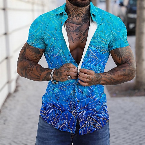 

Men's Shirt Graphic Shirt Floral Turndown Blue 3D Print Outdoor Street Short Sleeves Button-Down Print Clothing Apparel Designer Casual Breathable / Summer / Spring / Summer