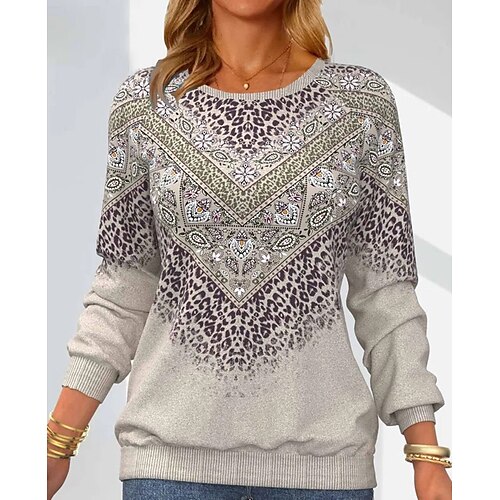 

Women's Sweatshirt Pullover Leopard Print Daily Sports 3D Print Active Streetwear Clothing Apparel Hoodies Sweatshirts Beige