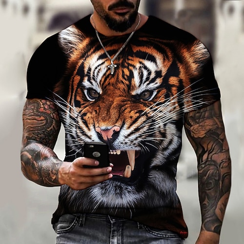 

Men's Unisex T shirt Tee Tiger Graphic Prints Crew Neck Black Short Sleeve 3D Print Outdoor Street Print Tops Sports Casual Big and Tall / Summer / Summer