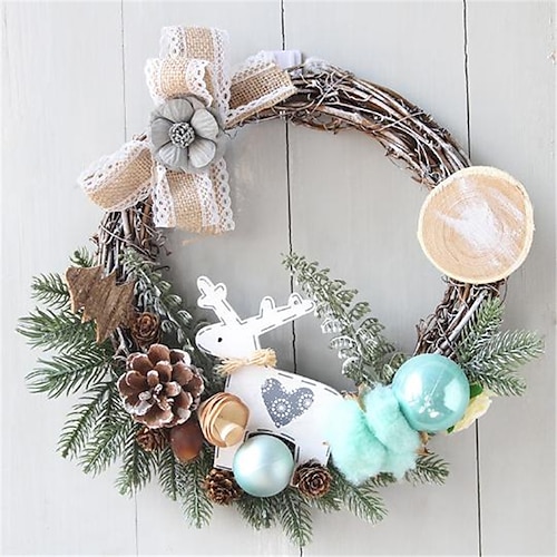 

Christmas Handmade Rattan Wreath American Door Hanging Photo Props Christmas Pine Cone Simulation Rattan Circle Decoration 3030CM