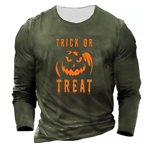 

Men's Unisex T shirt Tee Pumpkin Graphic Prints Crew Neck Black Army Green Navy Blue Long Sleeve 3D Print Outdoor Halloween Patchwork Print Tops Sports Designer Casual Big and Tall / Spring / Fall