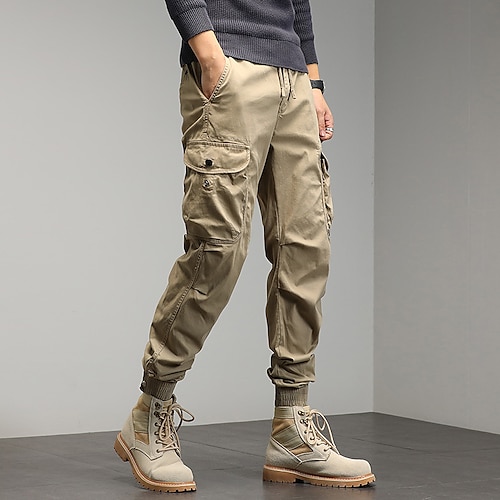 

Men's Cargo Pants Trousers Work Pants Drawstring Elastic Waist Multi Pocket Solid Colored Comfort Breathable Casual Daily Streetwear Sports Fashion Green Khaki Micro-elastic / Elasticity