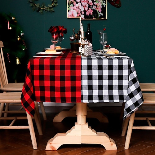 

Christmas Buffalo Check Plaid Tablecloth Grid Gingham Washable Cotton Linen Table Cover Kitchen Dining Room Restaurant Party Decoration