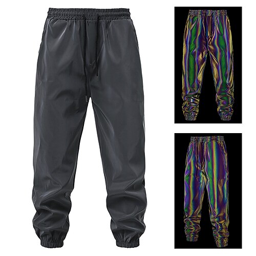 

Men's Joggers Trousers Casual Pants Sequin Pants Drawstring Elastic Waist Shiny Metallic Solid Colored Full Length Casual Nightclub Disco Lights Casual Trousers Loose Fit Dark Gray Micro-elastic