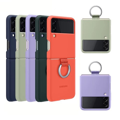 

Phone Case For Samsung Galaxy Flip Z Flip 4 Z Flip 3 Flip Case with Ring Solid Colored PC