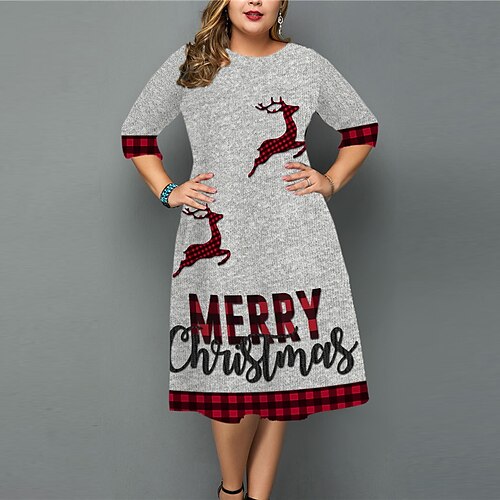 

Women's Plus Size Christmas Tops Pullover Sweatshirt Tree Deer Print Long Sleeve Crewneck Casual Going out Polyester Fall Winter Green Yellow / Sunflower