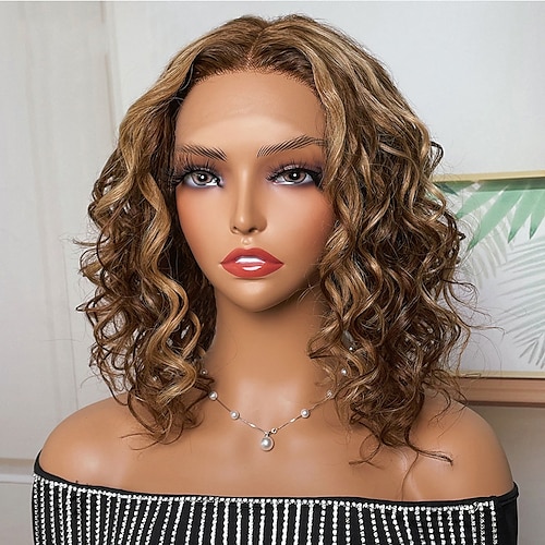 

Remy Human Hair 13x4 Lace Front Wig Short Bob Brazilian Hair Loose Wave Multi-color Wig 130% 150% Density with Baby Hair Highlighted / Balayage Hair 100% Virgin Glueless Pre-Plucked For wigs for