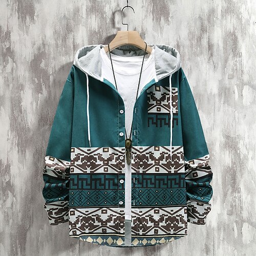 

Men's Hoodie Outerwear Button Up Hoodie Green Hooded Graphic Tribal 3D Print Sports Outdoor Daily Sports 3D Print Basic Casual Big and Tall Spring Clothing Apparel Hoodies Sweatshirts Long Sleeve