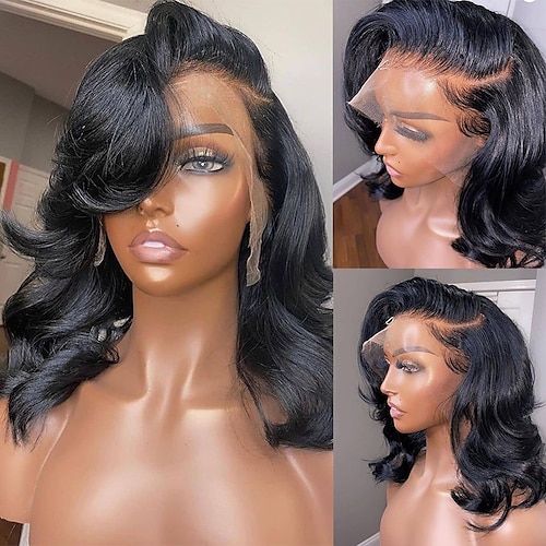 

Unprocessed Virgin Hair 13x4 Lace Front Wig Free Part Peruvian Hair Loose Wave Black Wig 130% 150% Density with Baby Hair Natural Hairline 100% Virgin Glueless Pre-Plucked For Women Long Human Hair
