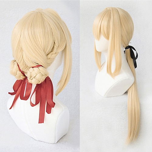 

Violet Evergarden Ponytail Braid Buns Blonde Hair Heat Resistant Cosplay Wig