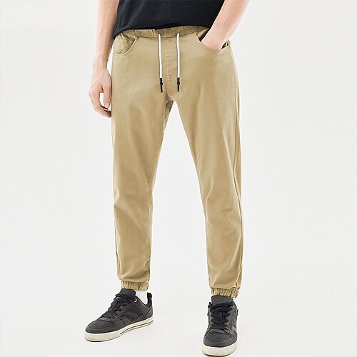 

Men's Joggers Chinos Trousers Casual Pants Drawstring Elastic Waistband Front Pocket Solid Color Daily Work Streetwear Casual Khaki