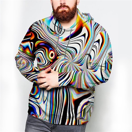 

Men's Plus Size Hoodie Big and Tall Optical Illusion Hooded Long Sleeve Spring & Fall Basic Designer Plus Size Casual Daily Sports Tops