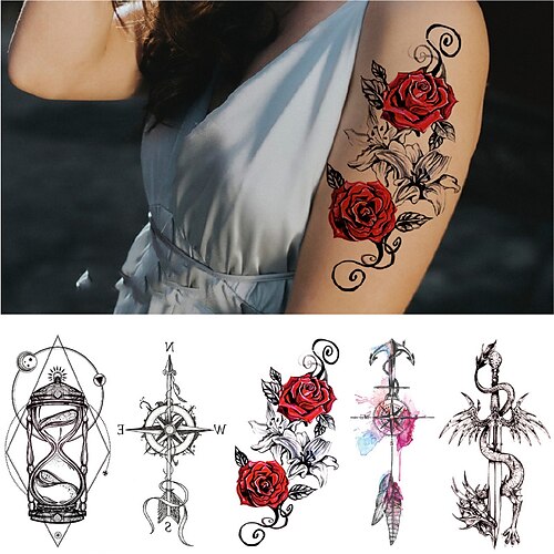 

25 pcs Sexy Flower Bird Temporary Waterproof Tattoo Sticker Girl Butterfly Dreamcatcher Cross Body Arm Sleeve Chest Fake Totem Women