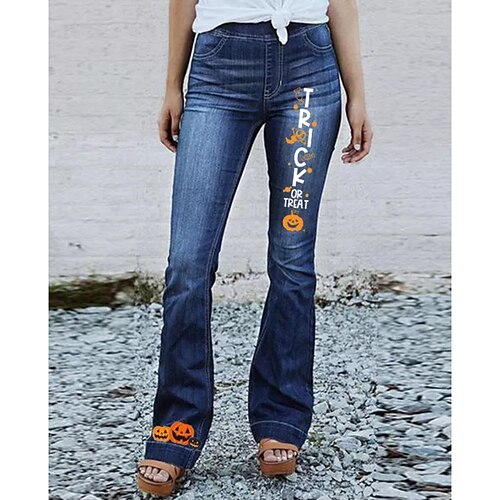 

Women's Chinos Pants Trousers Print Flower / Floral Full Length Halloween Daily Casual / Sporty Loose Fit Black Dark Green High Waist Micro-elastic