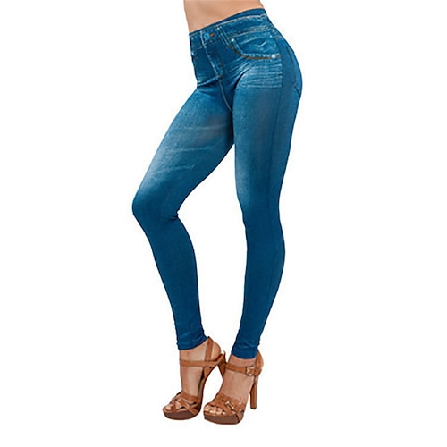 

Women's Tights Pants Trousers Leggings Faux Denim Blue Grey Black High Waist Fashion Casual Weekend Stretchy Full Length Tummy Control Plain S M L XL XXL / Skinny