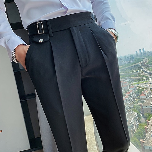 

Men's Dress Pants Chinos Trousers Pocket Solid Colored Comfort Soft Office Business Daily Chic & Modern Formal Dark Khaki White Micro-elastic / Spring