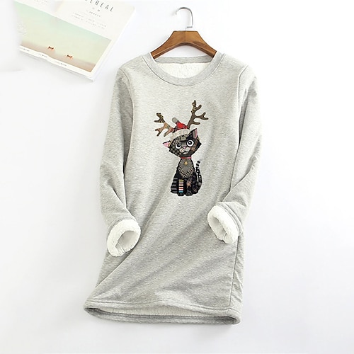 

Women's Plus Size Christmas Fleece Tops Pullover Sweatshirt Animal Deer Print Long Sleeve Crewneck Casual Going out Polyester Winter Fall Green Yellow