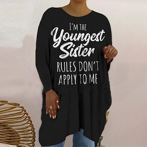 

Women's Plus Size Tops T shirt Tee Letter Print Long Sleeve Crew Neck Casual Daily Vacation Polyester Winter Fall Green Black