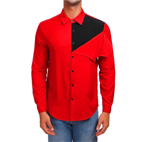 

Men's Shirt Prom Shirt Color Block Turndown White Black Red Home Casual Patchwork Tops Fashion Business Color Block Casual