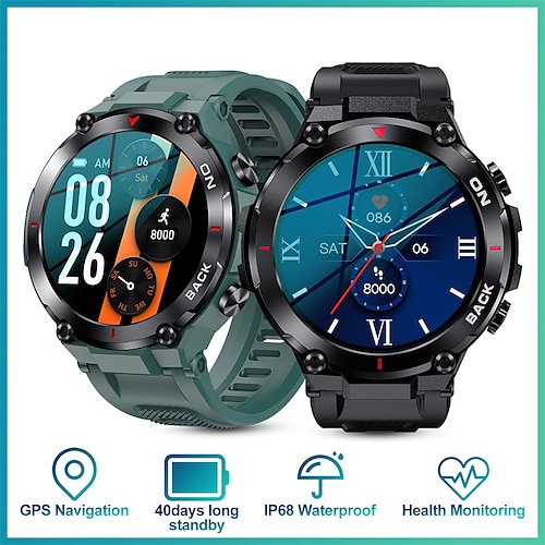 

K37 Smart Watch 1.32 inch Smartwatch Fitness Running Watch Bluetooth Pedometer Call Reminder Sleep Tracker Compatible with Android iOS Women Men Waterproof GPS Long Standby IP68 46mm Watch Case