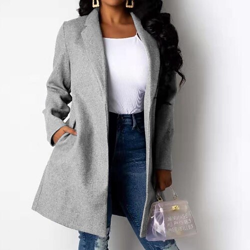 

Women's Winter Coat Breathable Comfortable Daily Wear Vacation Going out Pocket Cardigan Turndown Active Sports Comfortable Solid Color Regular Fit Outerwear Long Sleeve Winter Fall Black Pink Gray S