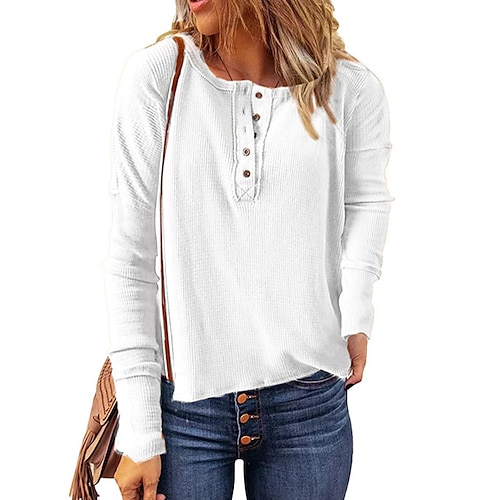 

Women's Pullover Sweater jumper Jumper Waffle Knit Button Knitted Pure Color Crew Neck Stylish Casual Outdoor Daily Winter Fall Wine White S M L / Long Sleeve / Regular Fit / Going out
