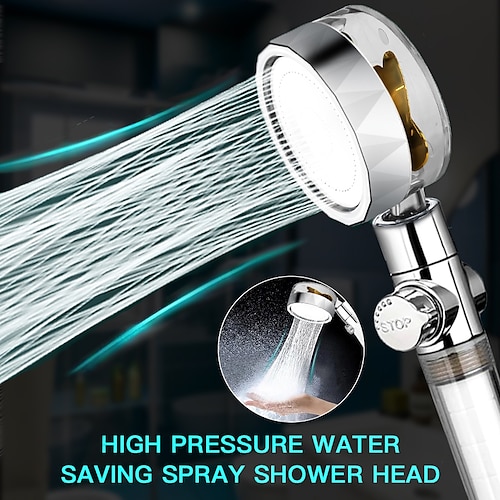 Duschkopf wassersparender Durchfluss 360 Grad drehbar mit kleinem Lüfter ABS Regen Hochdrucksprühdüse Badezimmerzubehör
