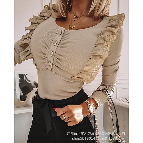 

Spot Foreign Trade-2021 European And American New Apricot Lace Casual Tops