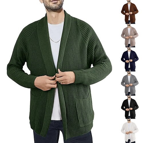 

Men's Sweater Cardigan Sweater Ribbed Knit Tunic Knitted Solid Color V Neck Warm Ups Modern Contemporary Daily Wear Going out Clothing Apparel Bishop Sleeve Winter Spring & Fall Green Black M L XL