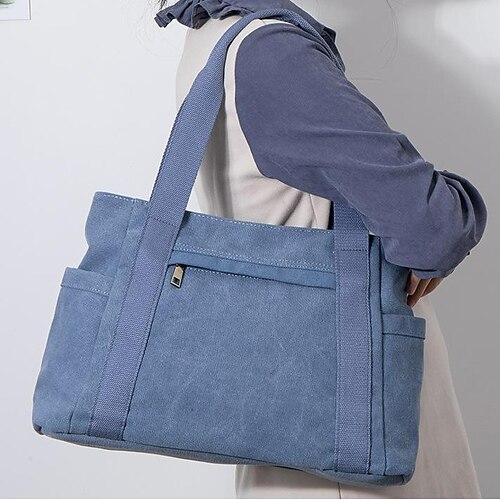 

Women's Work Bag Canvas Tote Bag Canvas Solid Color Daily Outdoor Office & Career Black khaki Sky Blue Beige